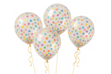 Colorful confetti balloons floating, creating a festive atmosphere for celebrating birthdays, parties, and events with joy