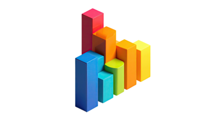 Isometric colorful bar chart isolated on black background