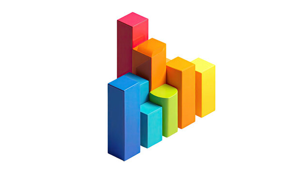 Isometric colorful bar chart isolated on black background