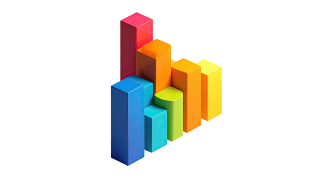 Isometric colorful bar chart isolated on black background