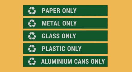 Recycling guide for paper metal glass plastic and aluminum cans only vector