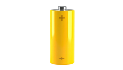 Yellow cylinder battery with plus signs