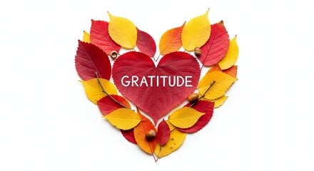 ThanksGiving Day Express heartfelt gratitude this Thanksgiving with a stunning heart made of vibrant autumn leaves and acorns, perfect for seasonal greetings, heartfelt messages, and warm wishes