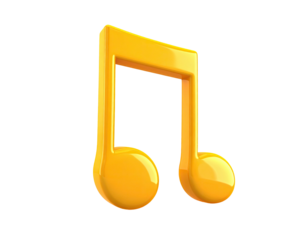 Glossy golden eighth note floats against a stark black backdrop