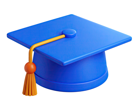 Blue graduation cap with orange tassel