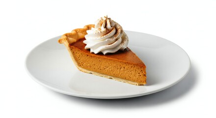 ThanksGiving Day Indulge in a slice of classic pumpkin pie with a creamy whipped topping, perfect for Thanksgiving, autumn celebrations, and cozy dessert moments, a taste of pure comfort