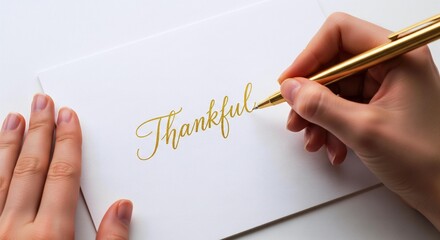 ThanksGiving Day Express heartfelt gratitude with an elegant handwritten card expressing thankfulness using a golden pen, perfect for celebrations, invitations, and personalized messages of appreciati