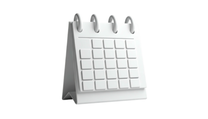 White calendar with blank pages, 3D render on black background