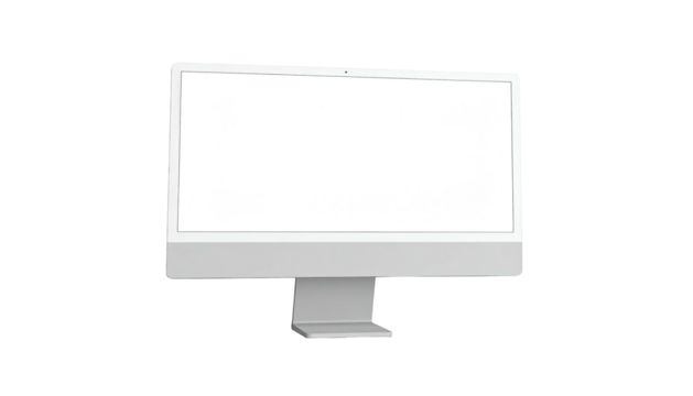 Sleek white desktop computer with blank screen, isolated