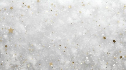 Elegant Silver Snowy Background With Gold Stars and Confetti for Festive Holiday Design