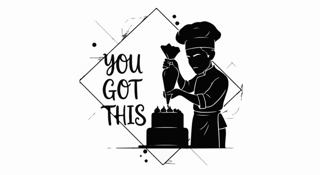 Baker decorating a cake with frosting, celebrating achievement and encouragement