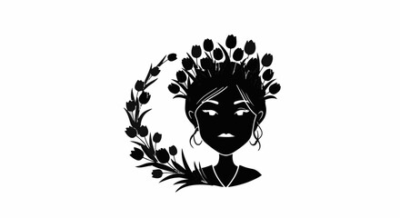 Mysterious woman adorned with dark floral headdress, conveying a sense of intrigue and elegance.