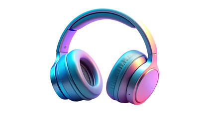 Headphones reflect vibrant blue, purple, pink light, on black