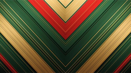 Geometric Chevron Pattern With Gold, Red And Green Stripes For Festive Design Projects