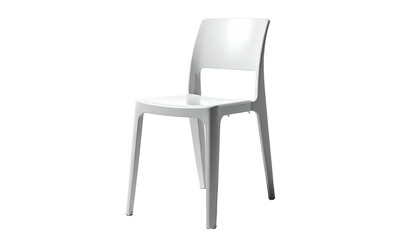 Simple white plastic chair angled on a solid black background
