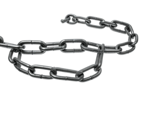 Silver chain's links intertwine on a void black background