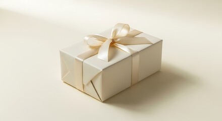 Obraz premium Elegant ivory gift box with satin ribbon bow, perfect for special occasions and celebrations.