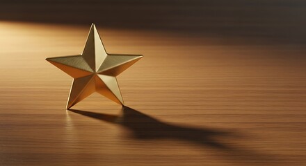 Golden star award shines bright on polished wooden surface, symbolizing achievement and excellence