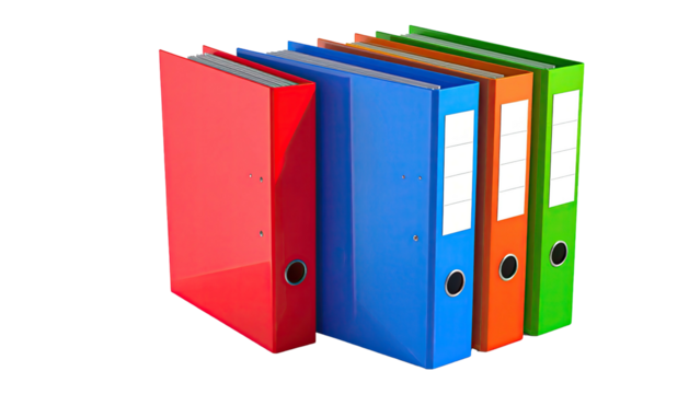 Stacked files, colorful office binders