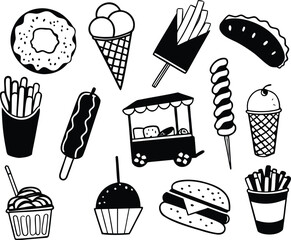 Vector illustration of 30 street food and fast bite icons bundle scalable eps