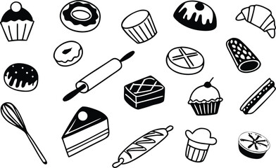 30 hand drawn sweet bakery icons bundle for delicious baking vector graphics