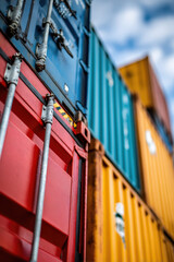 Naklejka premium Shipping containers with international labels stacked