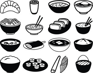 30 traditional food icons bundle scalable vector graphics for sushi and more