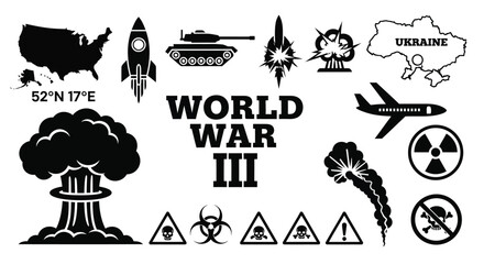 World war iii concept with ukraine usa and nuclear weapons icons vector