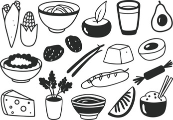 30 hand-drawn vegan food icons bundle scalable vector graphics for diverse projects
