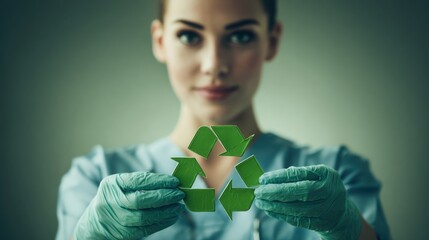 Healthcare Worker Holding Recycling Symbol