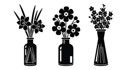 Black and white flower vase vector art design floral illustration vector