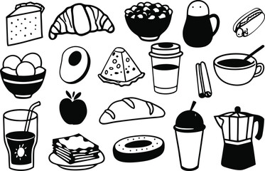 Vector brunch food icons bundle scalable eps illustration for breakfast and coffee shop designs