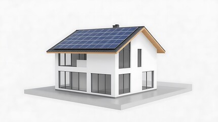 High quality architectural scale model of a modern two story house featuring a sloped roof covered with solar panels.
