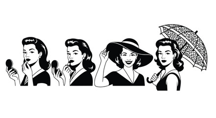 Retro woman beauty fashion style vintage glamour illustration art vector