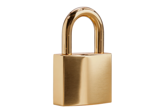 Polished Brass Padlock with Arched Shackle Isolated on Black security metal