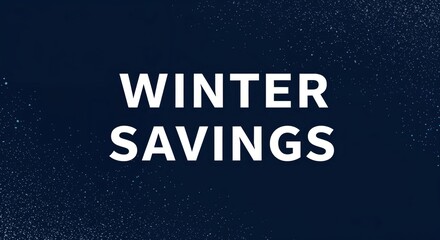 Winter Savings Announcement: A minimalist composition highlighting the words Winter Savings in bold white font against a dark blue textured background, evocative of a frosty atmosphere. 
