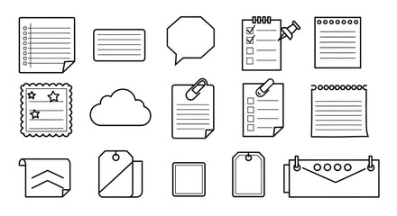 Outline vector set of paper notes and memo pads for web design vector