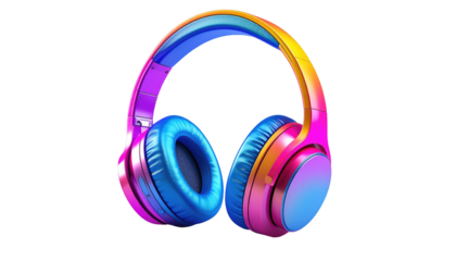 Vivid headphones glowing purple, blue, and yellow gradient