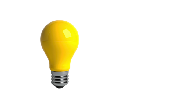 Yellow light bulb on black. Idea concept centered left side
