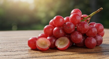 Freshly Harvested Red Grapes: Close-up of a cluster of ripe red grapes, showcasing their succulent texture and vibrant color.