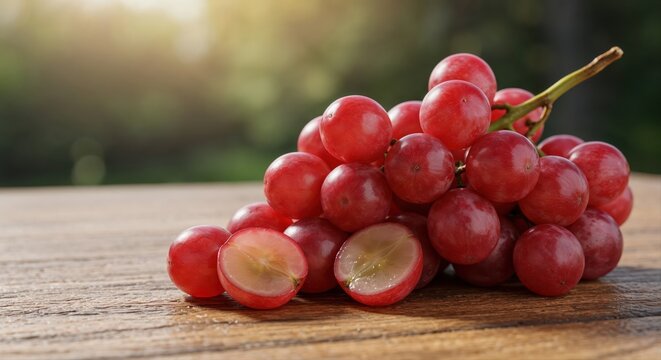 Freshly Harvested Red Grapes: Close-up of a cluster of ripe red grapes, showcasing their succulent texture and vibrant color.