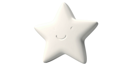Cute, smiling, puffy white star on black, rounded five points
