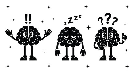 Cartoon brain emotions vector illustration mental health concept vector