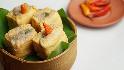 Tahu Bakso is a traditional snack made from tofu. Tahu bakso with chilli.
