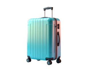 Light blue wheeled suitcase with vertical ridges on black