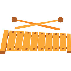 Golden Xylophone With Drumsticks On Transparent Background Simple Flat Design Illustration