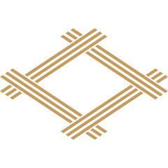 Golden Woven Geometric Shape Intersecting Lines Forming a Diamond Against a White Background