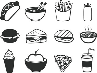 Doodle lunch meal icons set vector graphics food collection scalable eps illustration