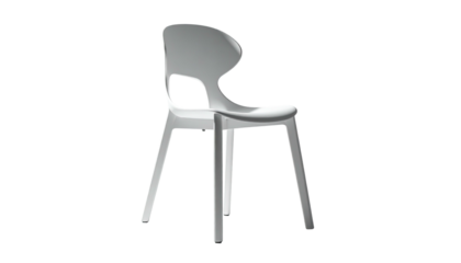 Simple white modern chair, side view, isolated on black