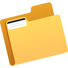 Golden Yellow Folder Icon with White Label and Blue Lines Indicating Document Organization and Storage on Transparent Background Flat Design Style